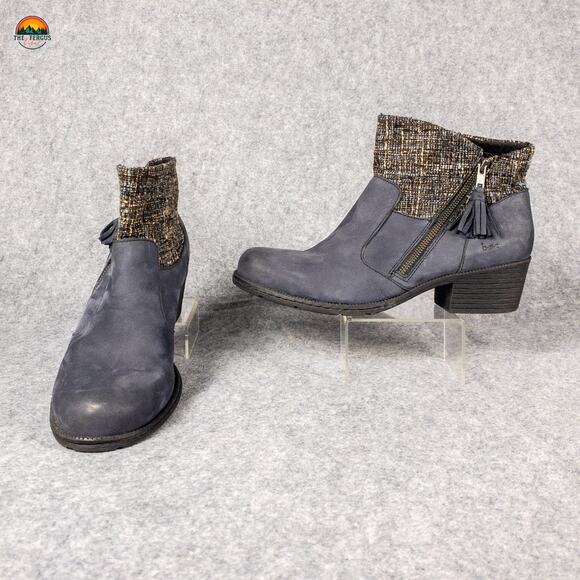BOC Ankle Bootie Gray Side Zip Block Heel Woven Tweed Cottage Women's Size 11M - Picture 1 of 11